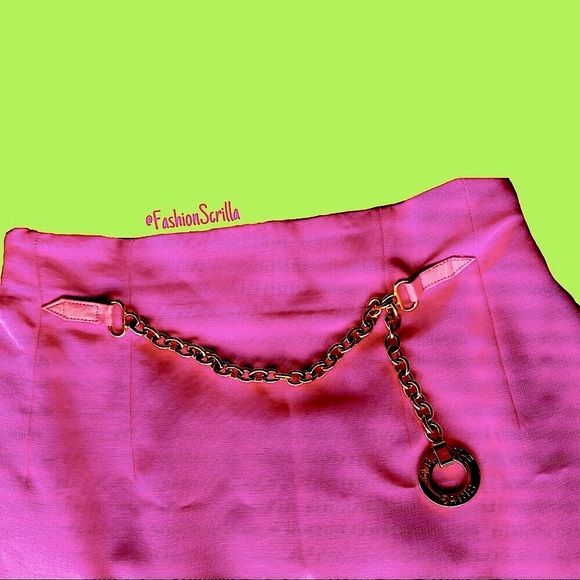 Celine Paris Vintage Barbie Pink Skirt With Attached medallion Chain Logo Belt - Picture 11 of 16